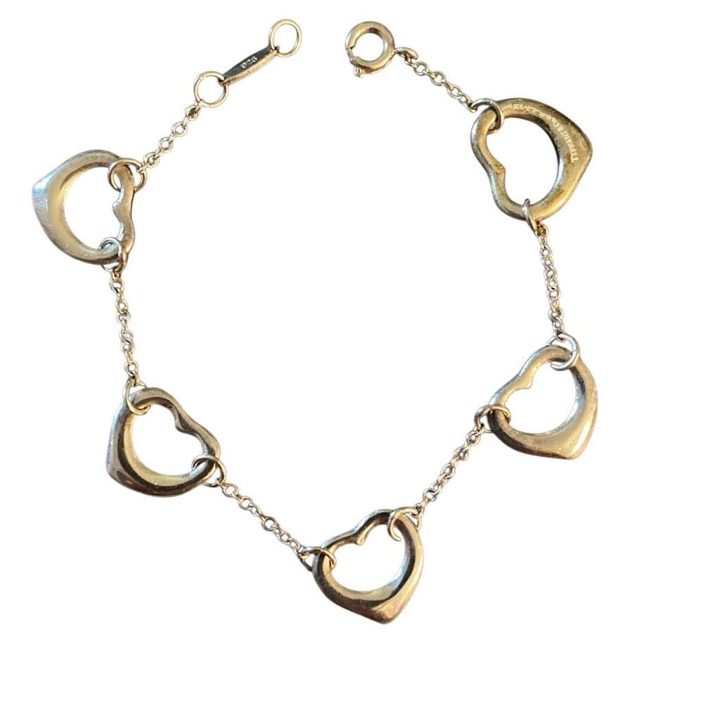 Vintage Y2K Elsa Peretti Tiffany Open Heart 5 Station Sterling Silver Bracelet